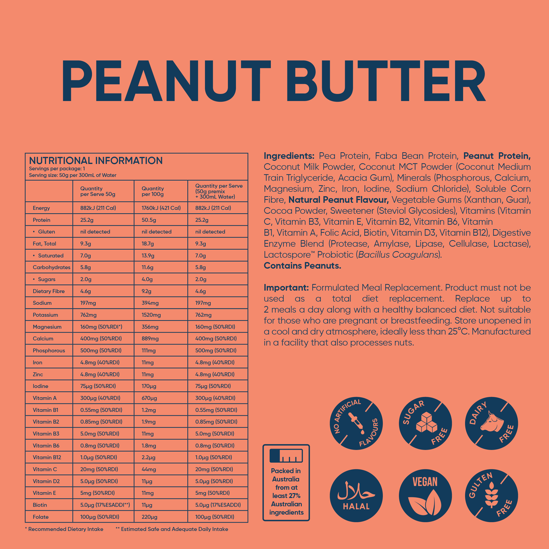 Peanut Butter - Daily Shake - Premium Meal Replacement Shakes