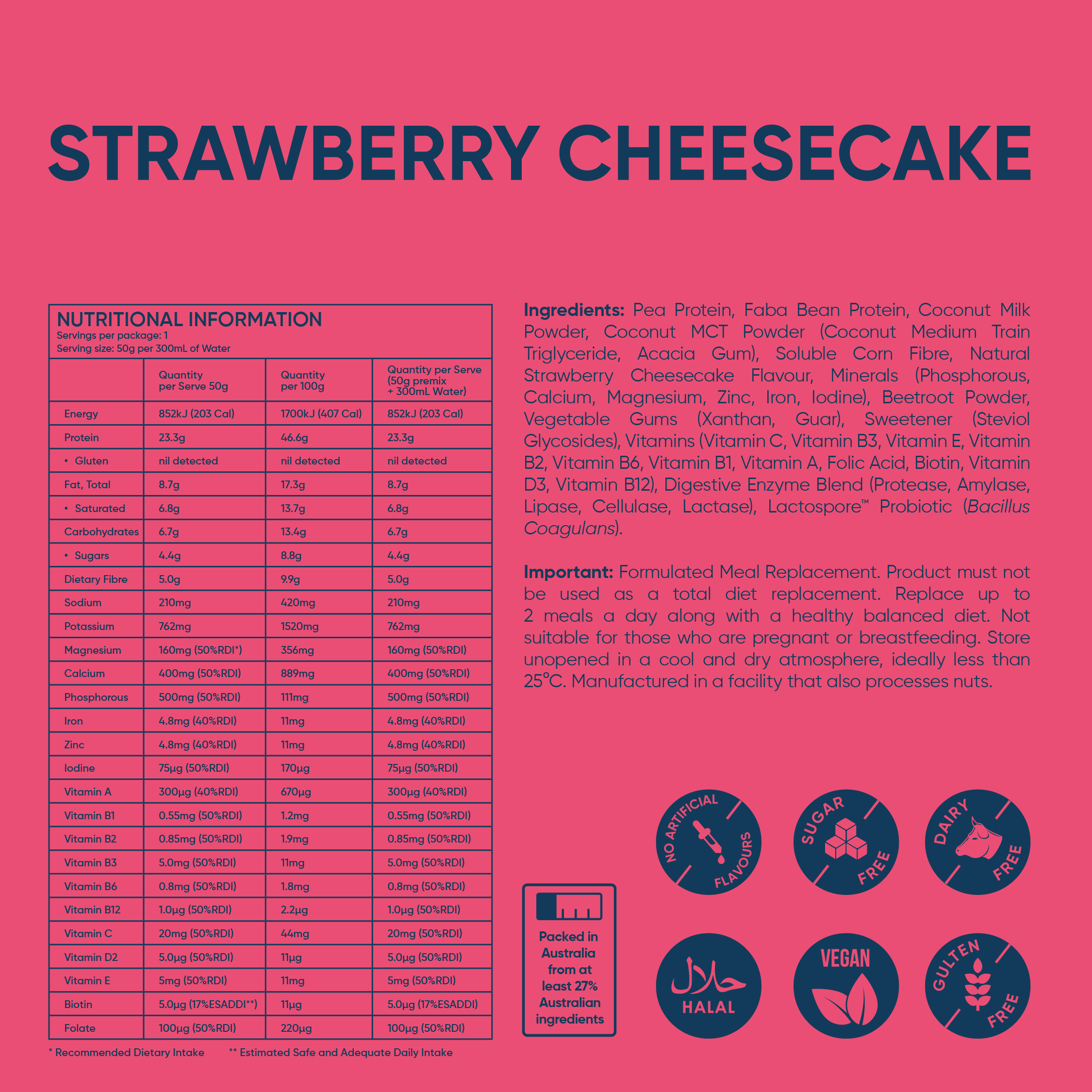 2 Single Sachets Strawberry Cheesecake - Daily Shake - Premium Meal Replacement Shakes