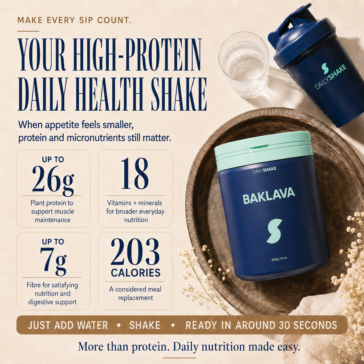 Baklava Daily Shake high-protein daily health shake with vitamins, minerals and fibre