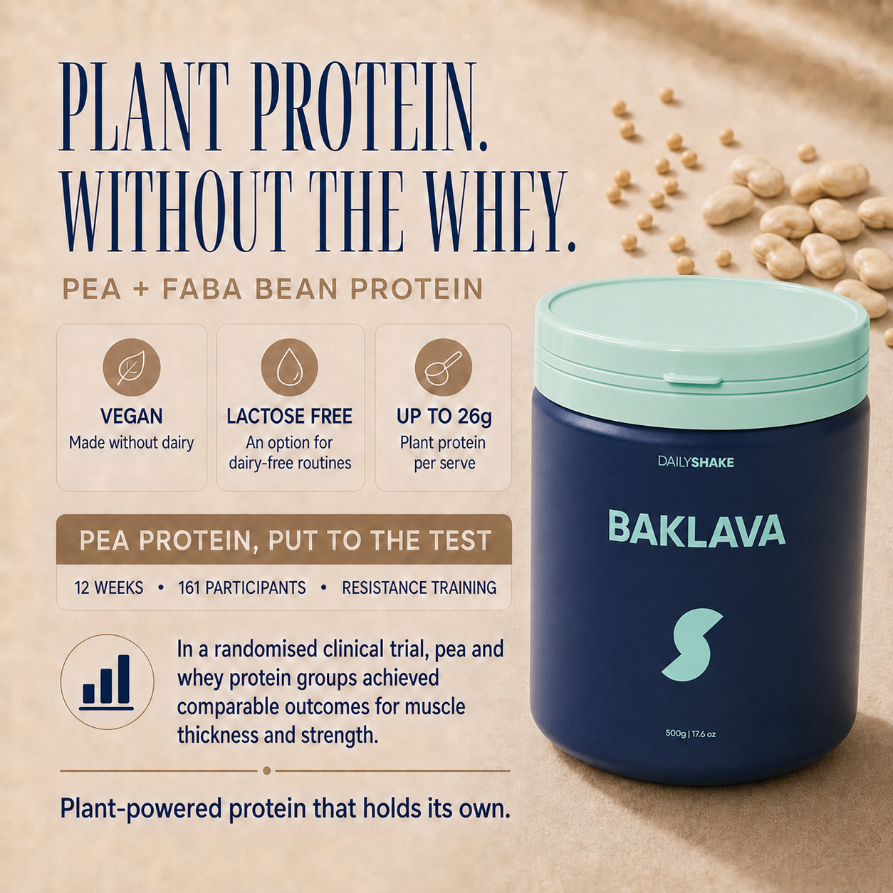 Baklava Daily Shake plant protein with pea and faba beans, vegan and lactose free